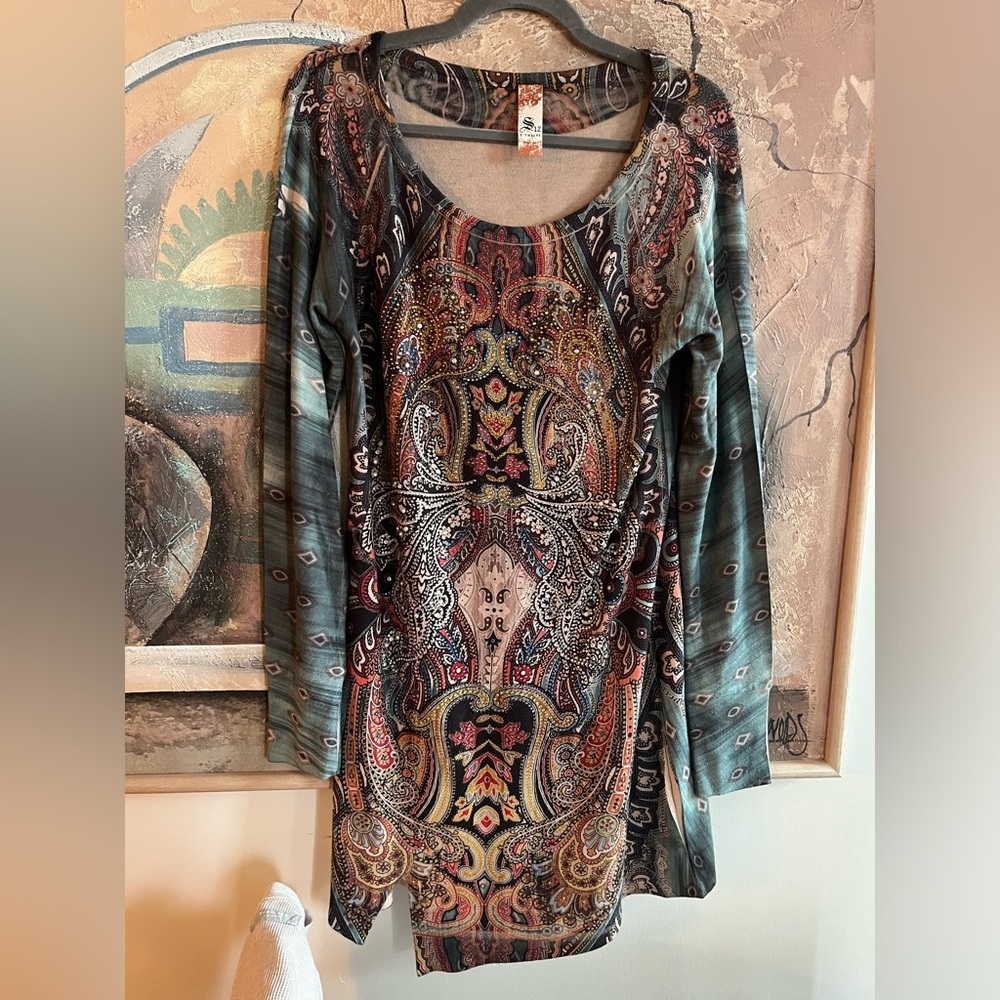 S-12 Sequins Embellished Long-Sleeve Boho Dress